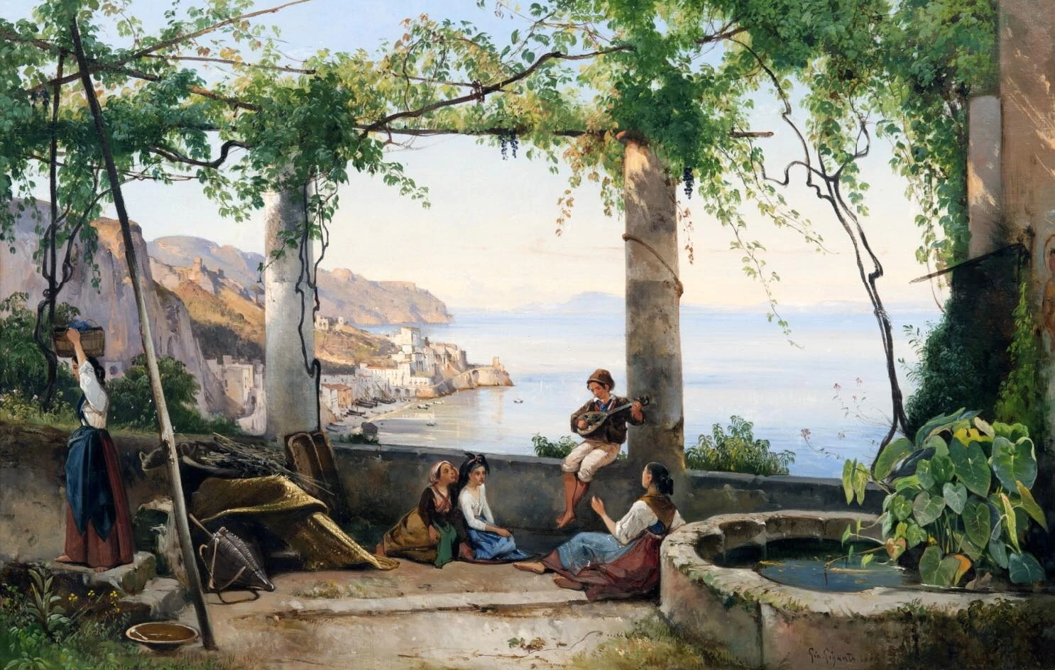 Amalfi, scena popolare nel pergolato del convento dei Cappuccini